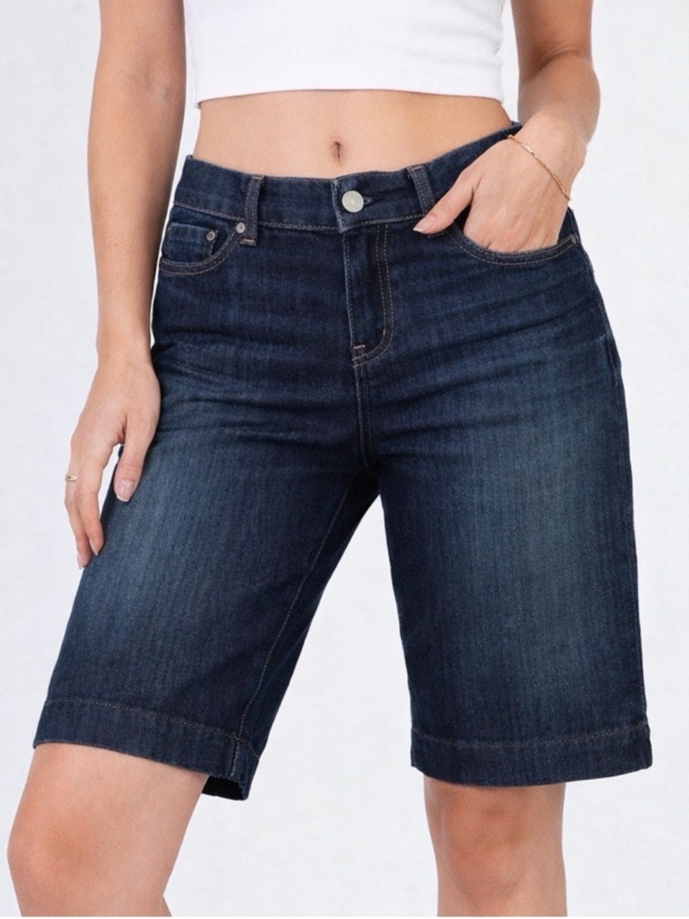 Dark Wash Denim Bermuda Shorts - Women